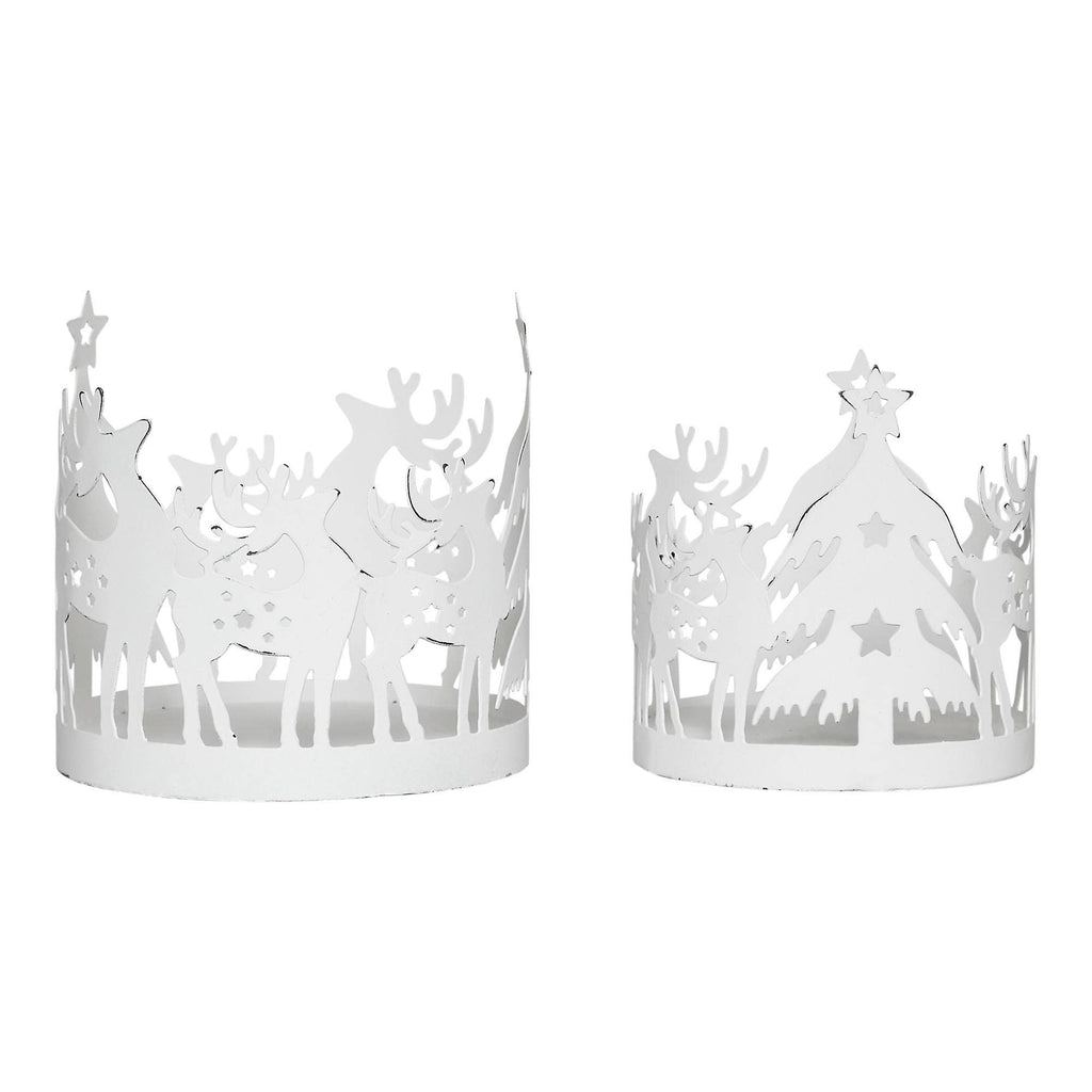 Winter Reindeer White Metal Candle Holder Set of 2 - ❄️🌲❄️