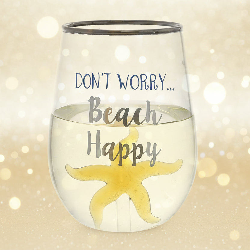 Beach Happy – Starfish Coastal Stemless Wine Glass (19 oz) - Raised Starfish-So Cute!