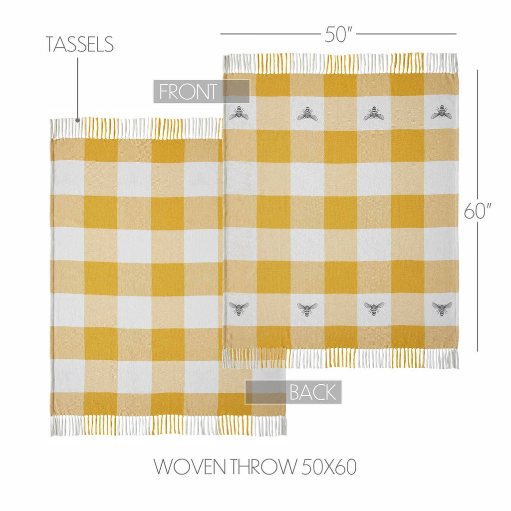 Vintage Yellow Bee Check Woven Throw – Cozy Cottage Blanket 50x60 🐝BACK IN STOCK