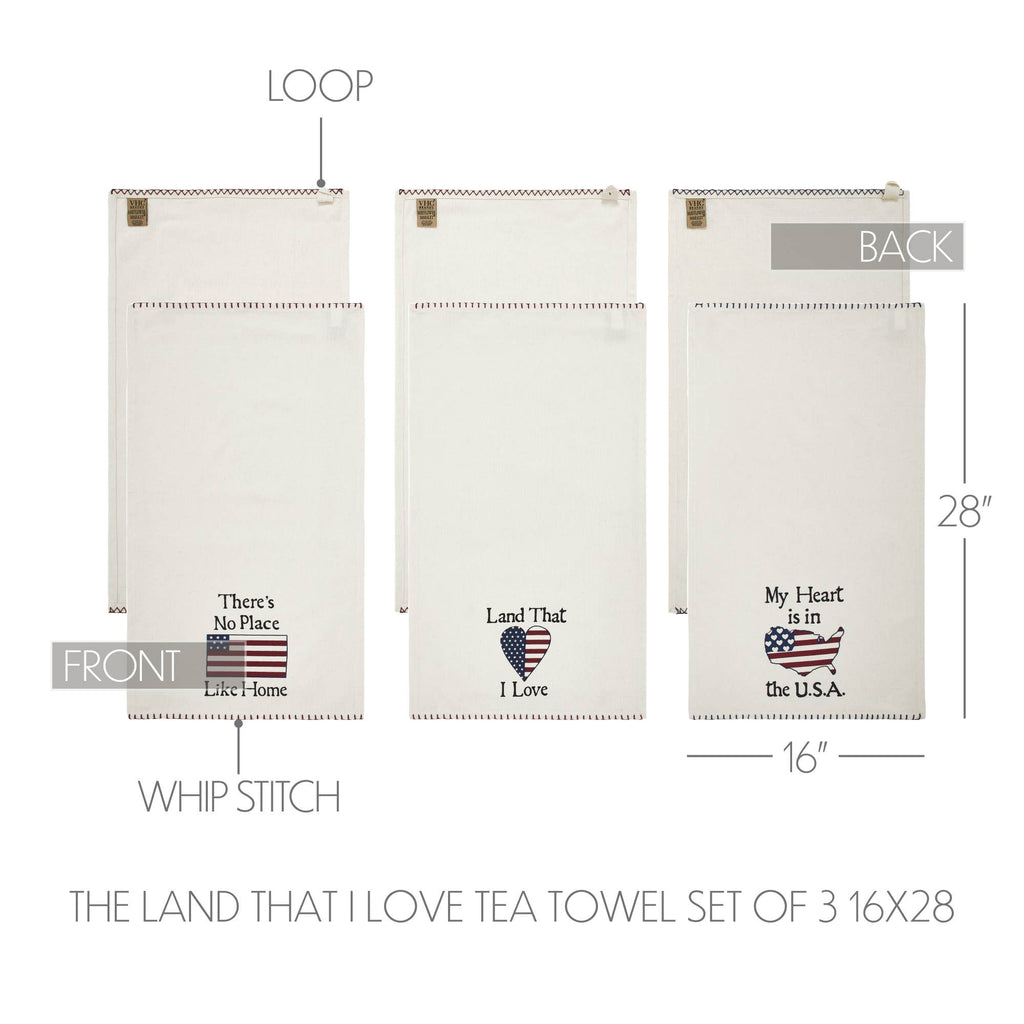 The Land That I Love Tea Towel Set – Patriotic Americana Towels (Set of 3) ❤️🤍💙