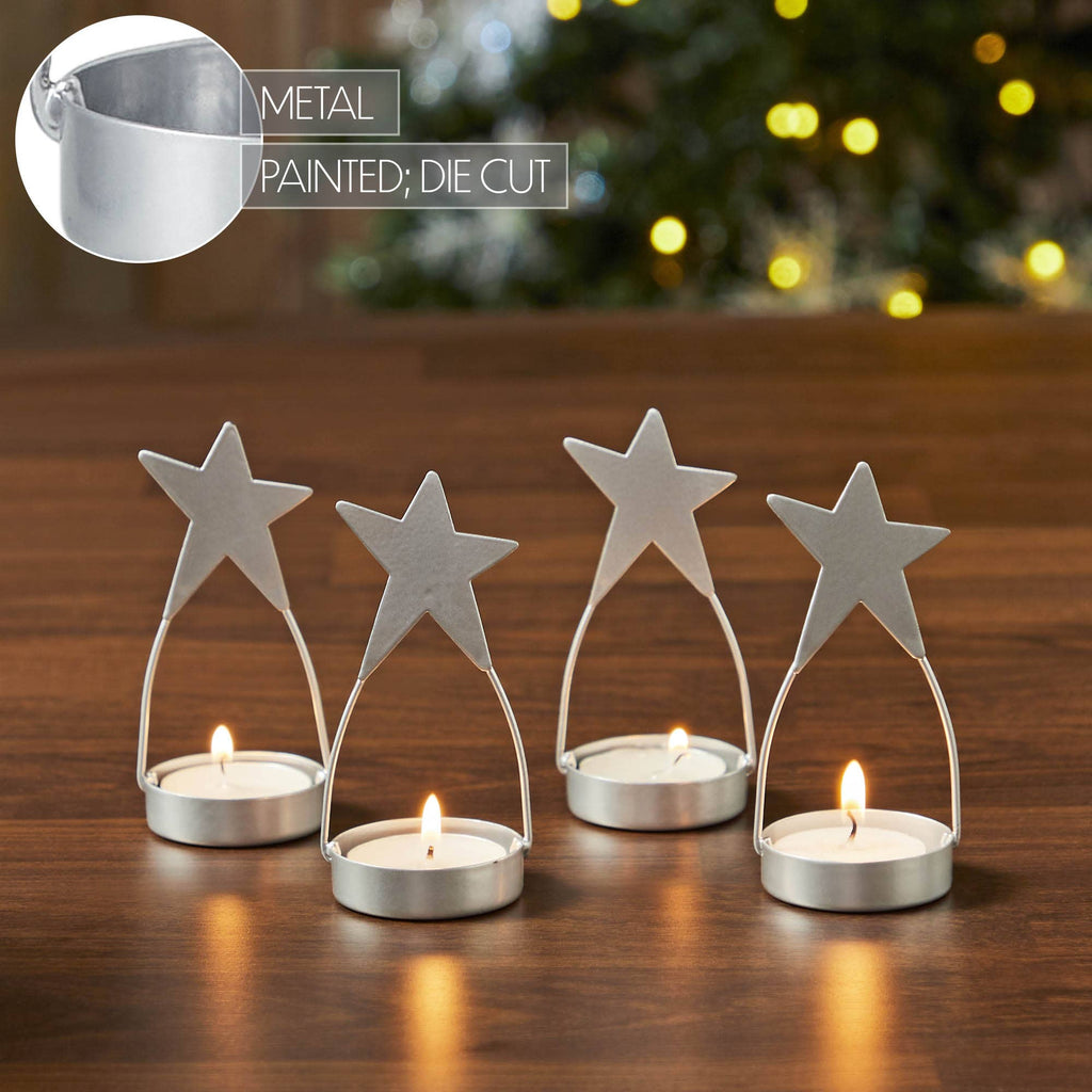 Silver Star Tealight Holder Set – Festive Patriotic Candle Holders (Set of 4) ✨