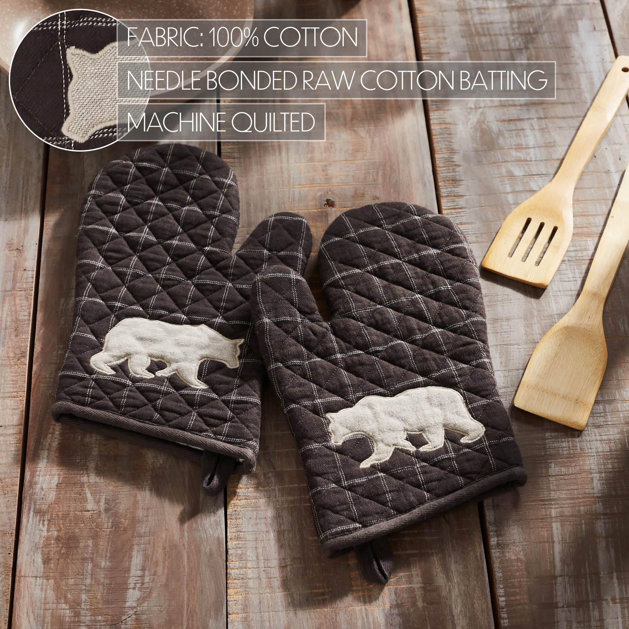 Wyatt Bear Oven Mitt Set – Rustic Cabin Plaid Mitts 🐻