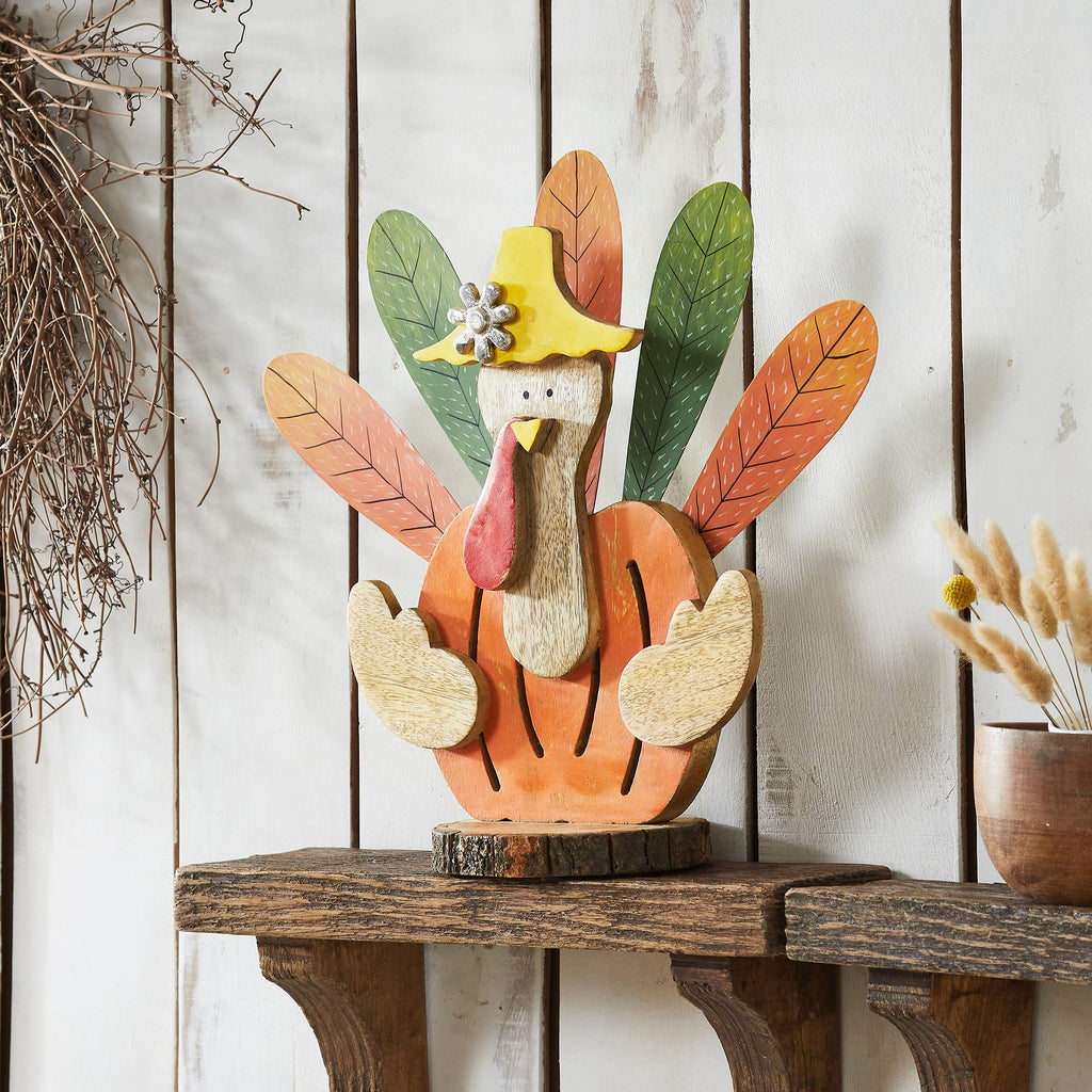 Whimsical Rustic Wooden Turkey Figurine – Fall & Thanksgiving Tabletop Decor🦃