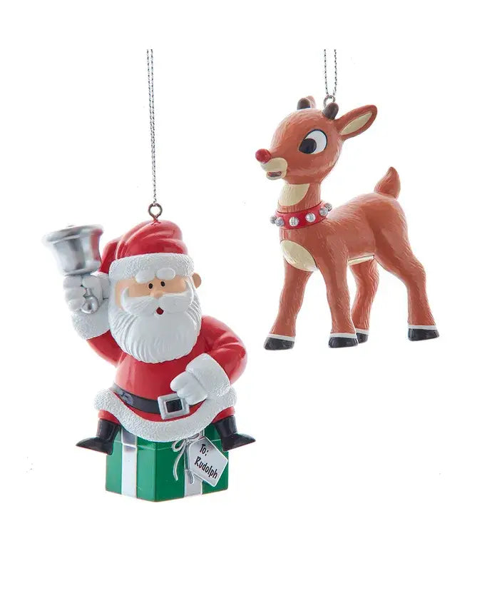 Rudolph & Santa Blow Mold Ornament Set – 2 Assorted🎅