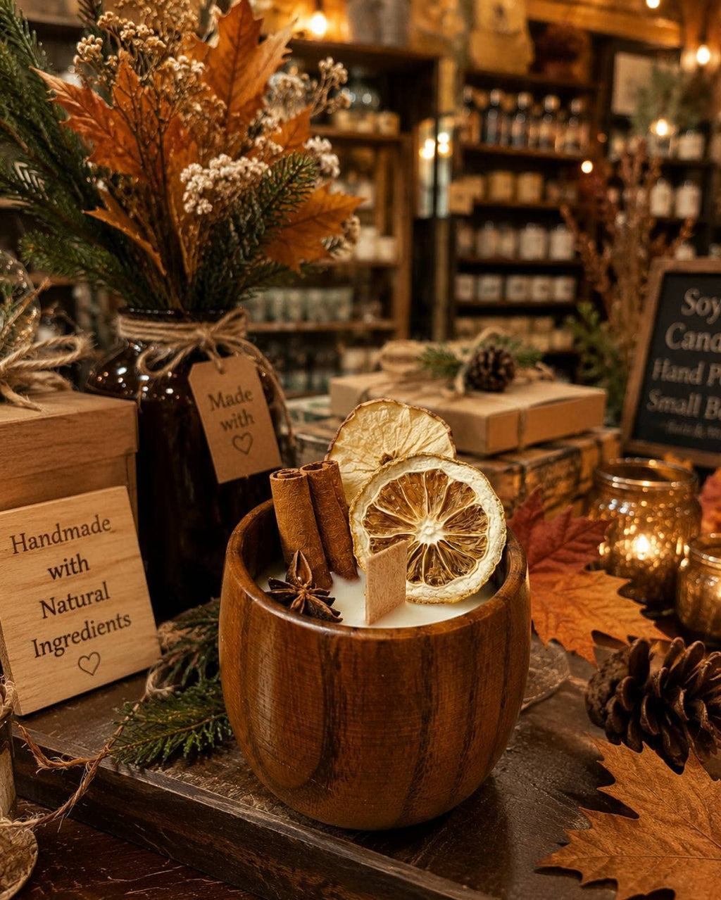 Cozy Spiced Candle ~ Pumpkin Spice or Cinnamon Leaf Scents  3 x 3 x 2.5 in~Adorable!🍂🍎🍂🍎🎃