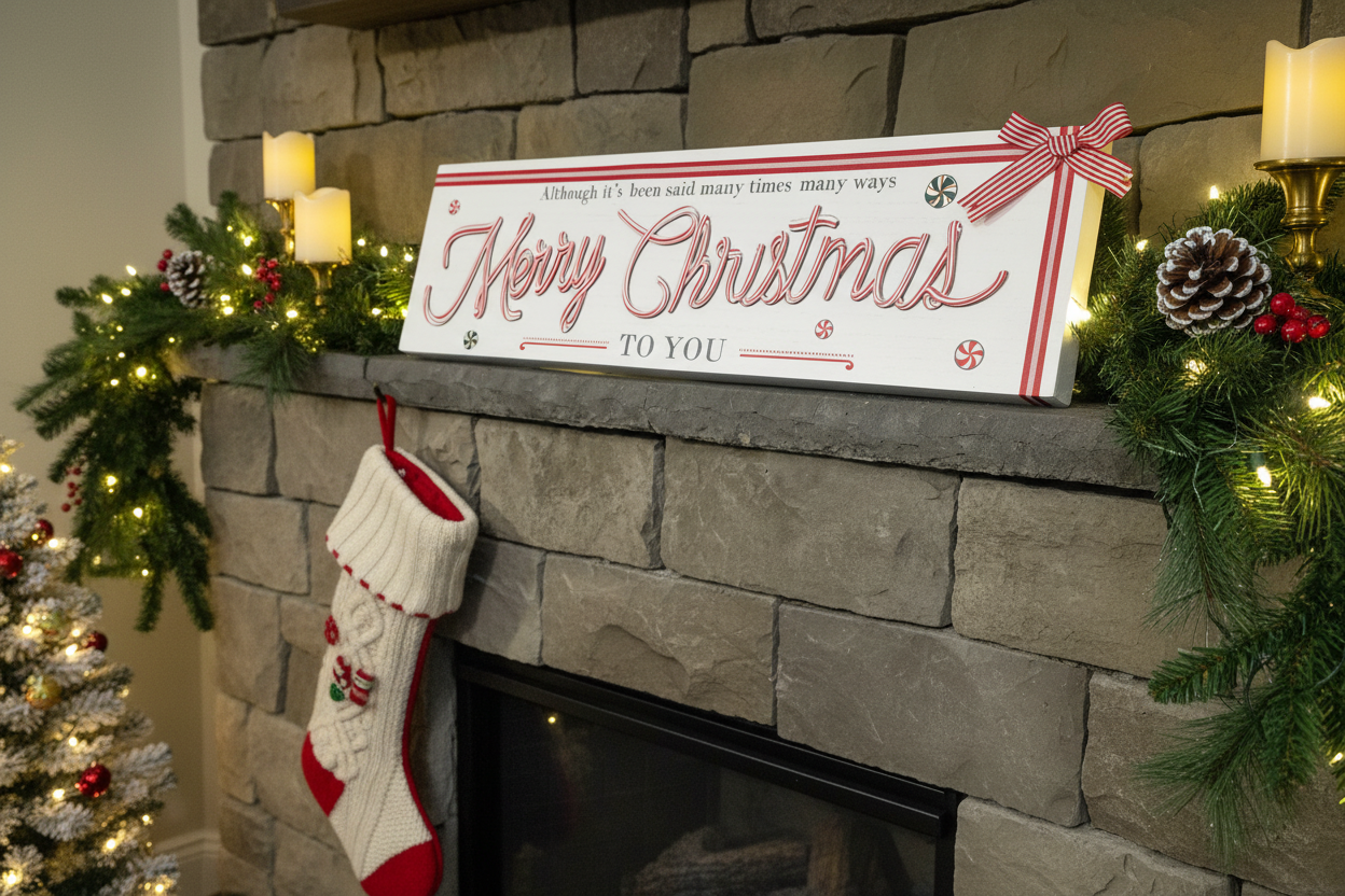 Merry Christmas to You Vintage-Style Sign in festive holiday setting