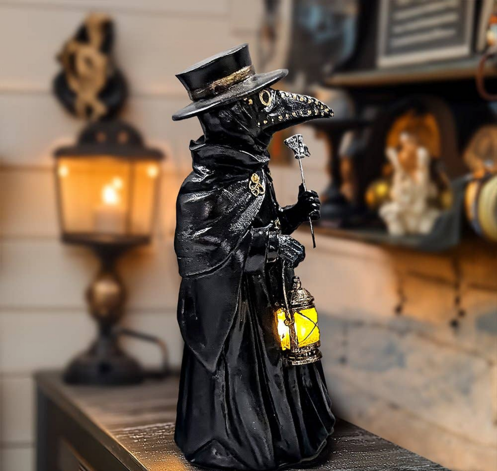 Plague Doctor Creepy Home Figurine, 8" LED Haunted Halloween
