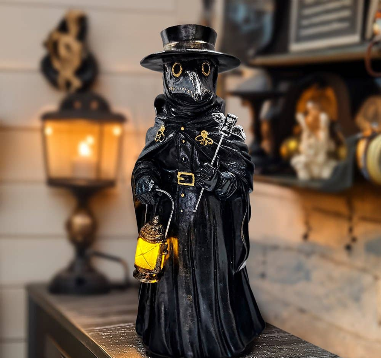 Plague Doctor Creepy Home Figurine, 8" LED Haunted Halloween