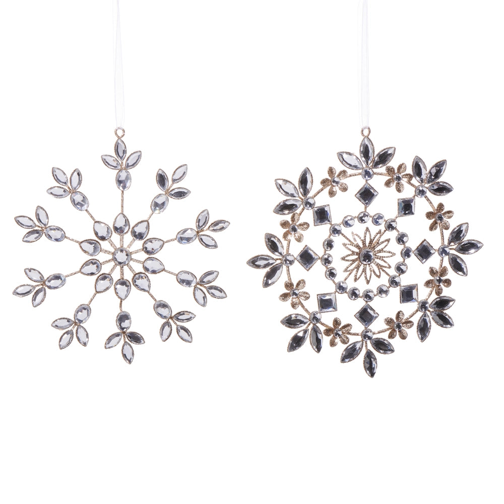 ❄️ Clear Jeweled Snowflake Ornament Set – 2 Assorted- AVAILABLE JULY 2026