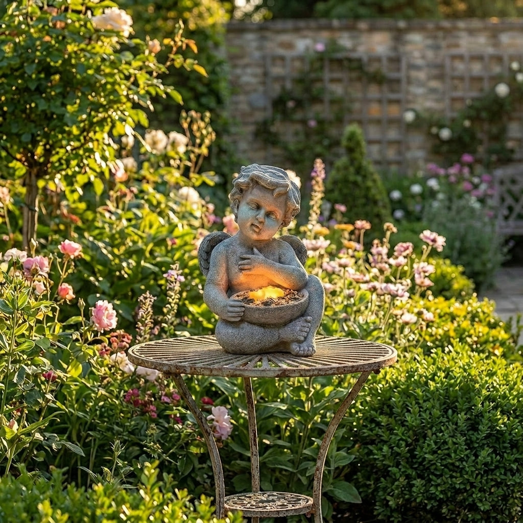NEW ITEM  ~ 🌷Solar Angel Statue with mini Bird Feeder – 9" Resin Garden Angel with Solar Light