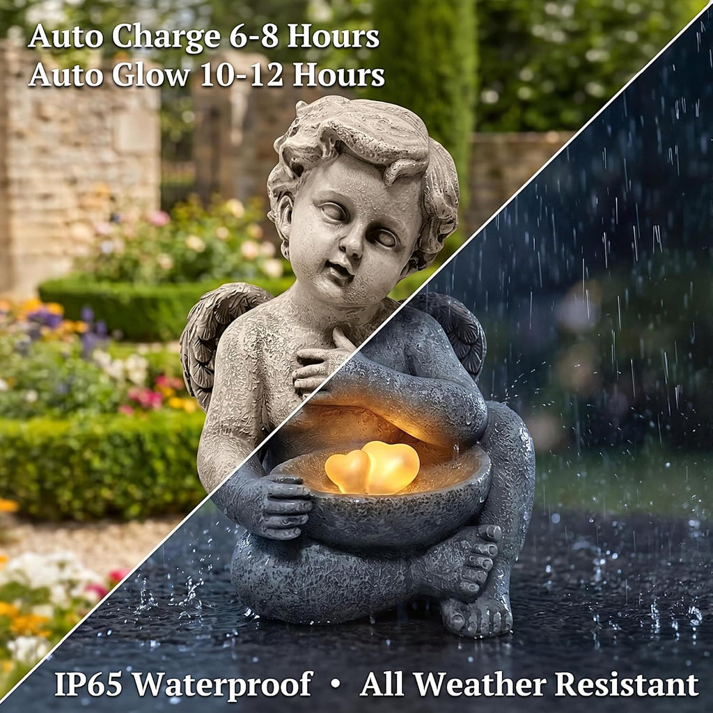 NEW ITEM  ~ 🌷Solar Angel Statue with mini Bird Feeder – 9" Resin Garden Angel with Solar Light