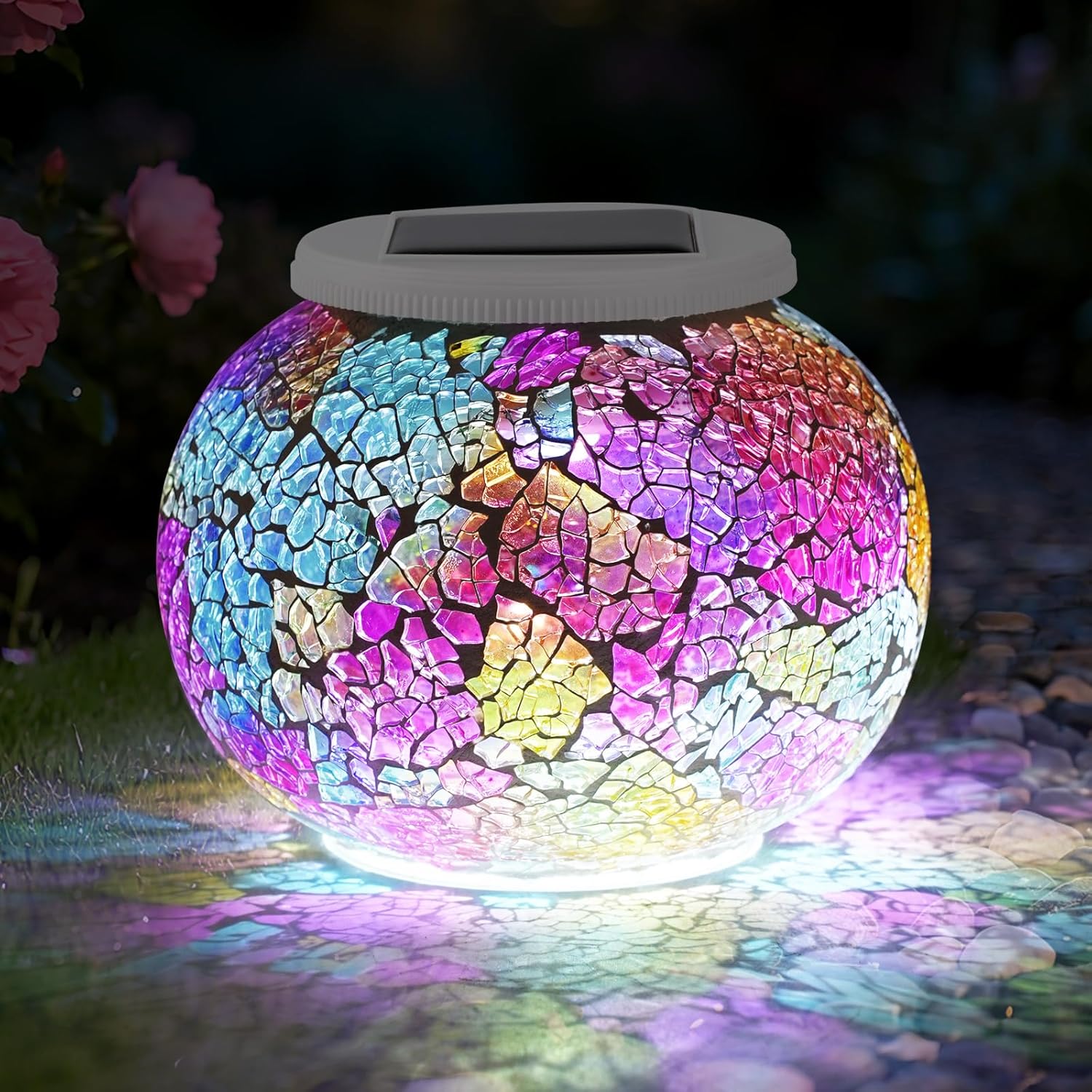 JUNE 4th Arrival! ❤️Gorgeous Solar Mosaic Glass Garden Orb – Dual‑Mode Glow Light